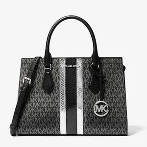 Michael Kors Sheila Medium Signature Logo and Metallic Satchel Crossbody CZ NWT